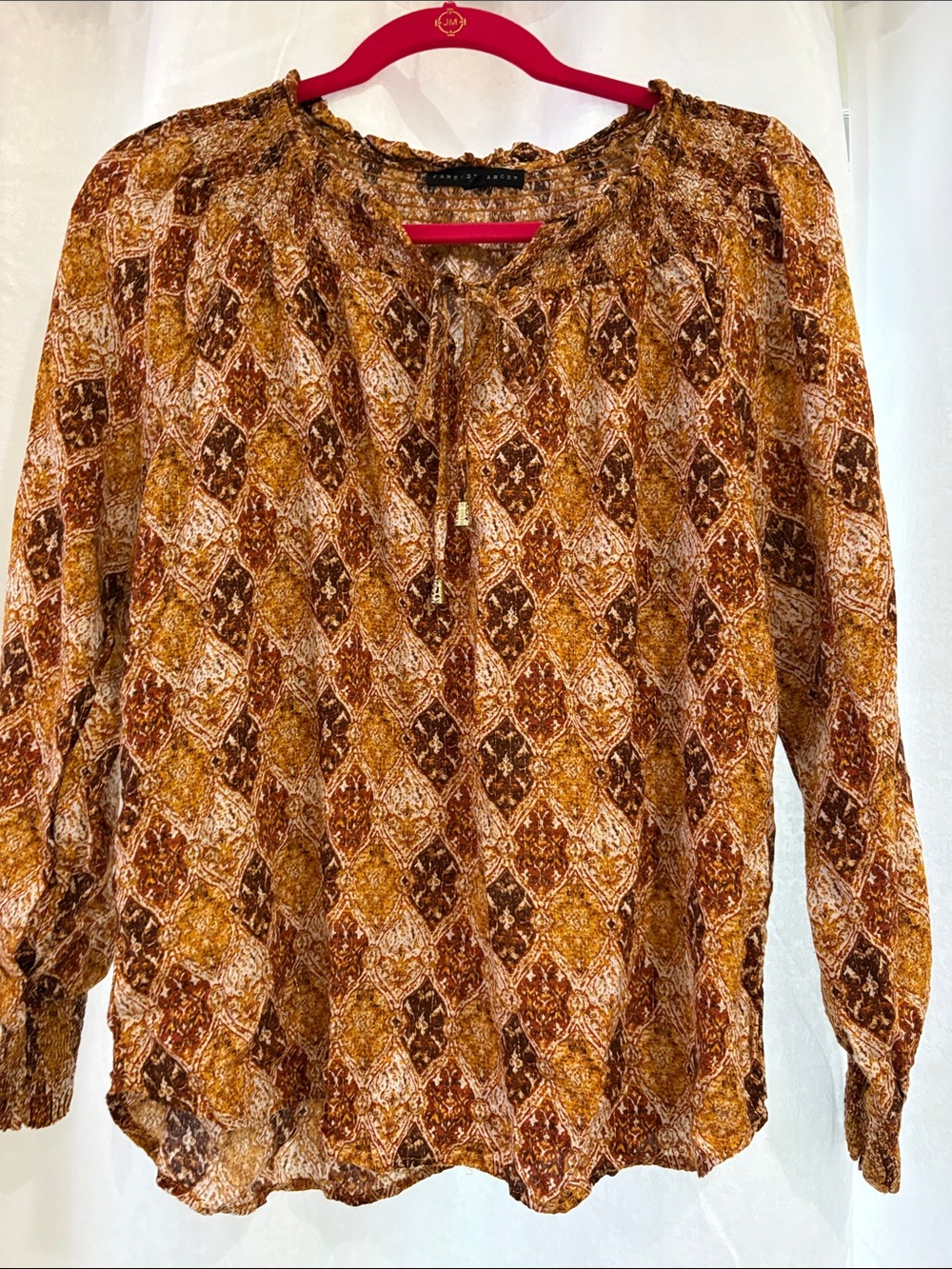 Jane and Delancy Women's Autumn Diamond-Print Long Sleeve Blouse - Rust